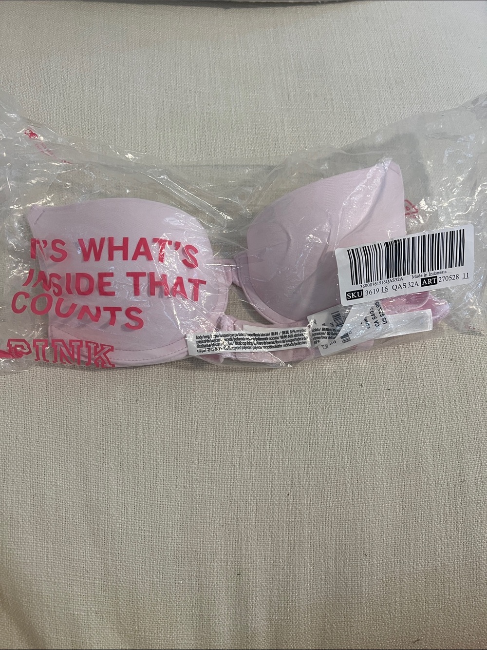 PINK Victoria’s Secret Push up Light Pink Strap Bra 32A